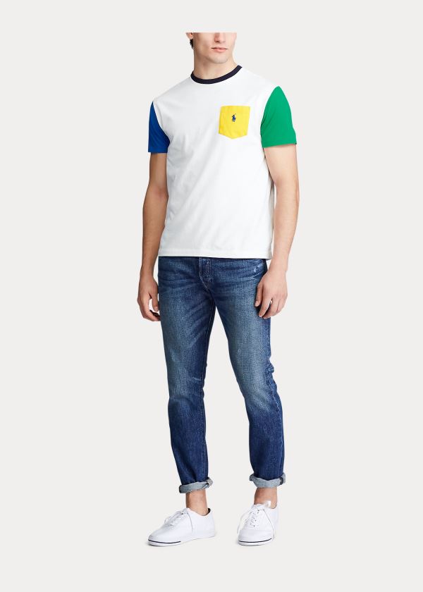 Playeras Polo Ralph Lauren Hombre Blancos / Multicolor - Classic Fit Pocket - QGDMZ9641